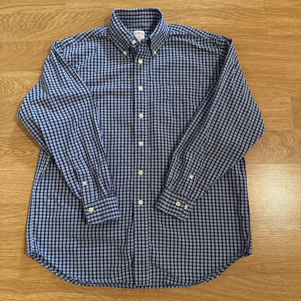 BROOKS BROTHERS 346 The Original Polo Shirt Men's Medium Blue Plaid Preppy EUC - Picture 1 of 7